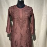 Chanderi Plazo Set - Brown Wine